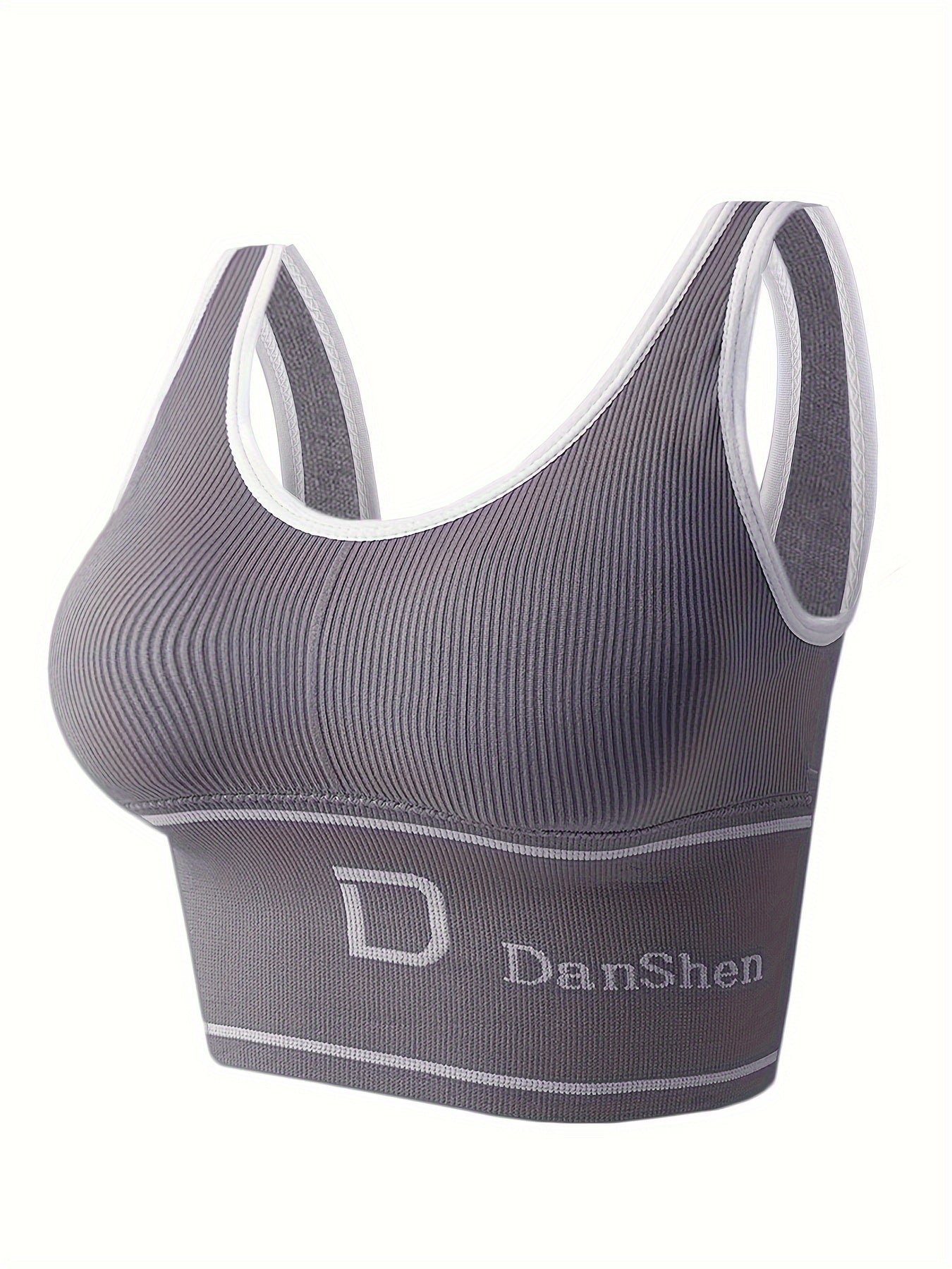 Женский топ-майка с высоким эластичным ребристым спортивным бюстгальтером оливково-зеленый с мягкой подкладкой и беспроводной конструкцией