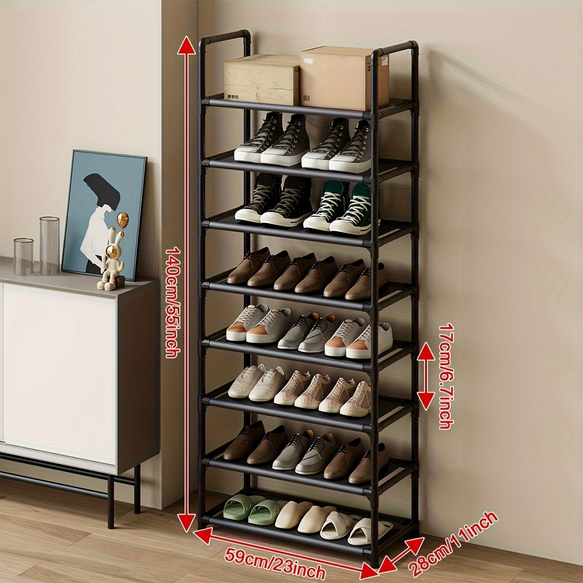 Free-Standing Shoe Rack with Multiple Layers for Bedroom Hallway Bathroom Office