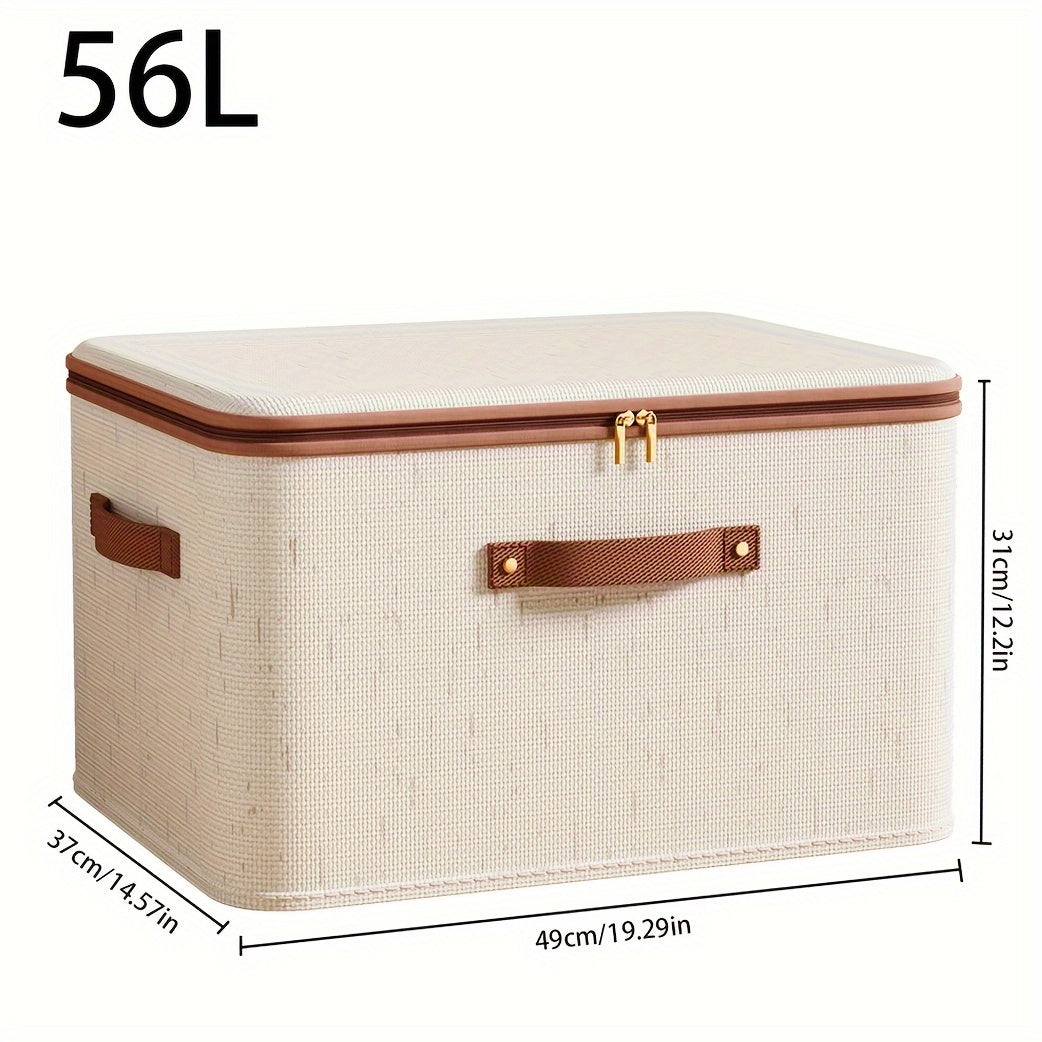 Champagne Fabric Storage Box with Lid Zipper Organizer for Clothes and Blankets Under Bed Dustproof Portable