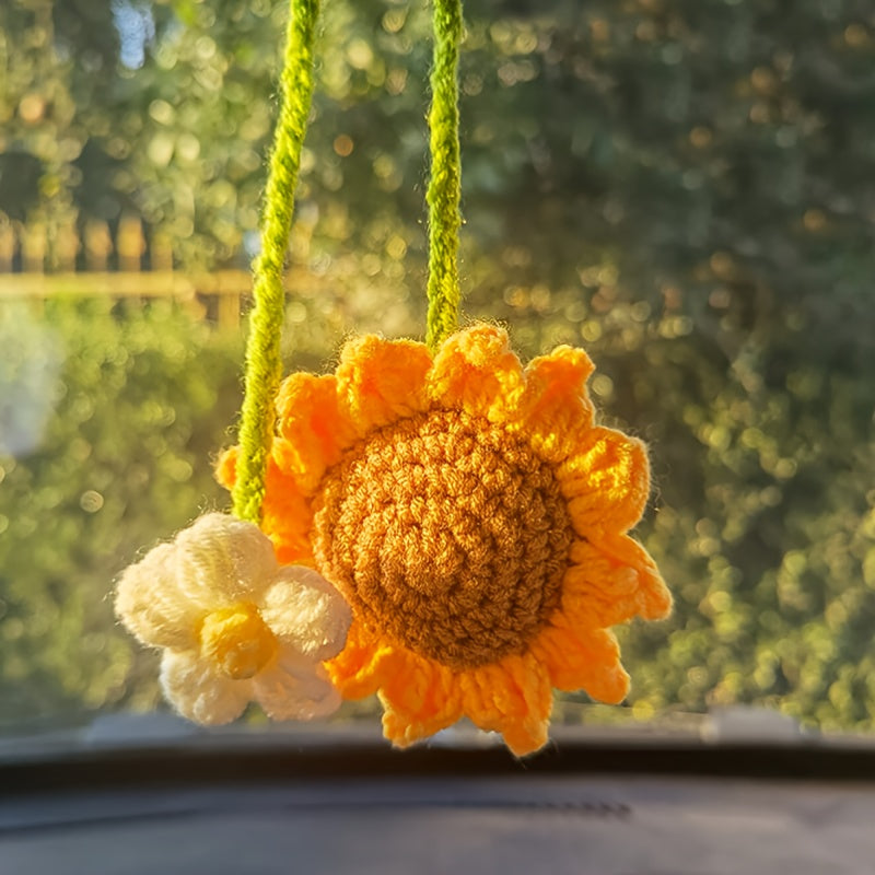 Quyosh gulidan tayyorlangan mashina uchun osma bezak, qo'lda to'qilgan quyosh gul ornamentlari
