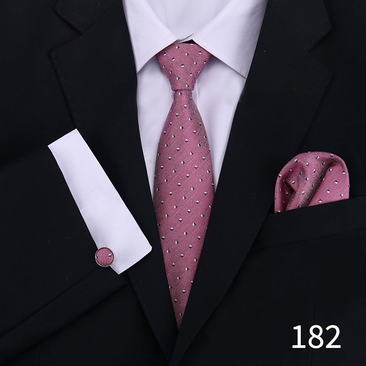 Men's Plaid Tie Set with Cufflinks and Handkerchief for Wedding and Formal Wear