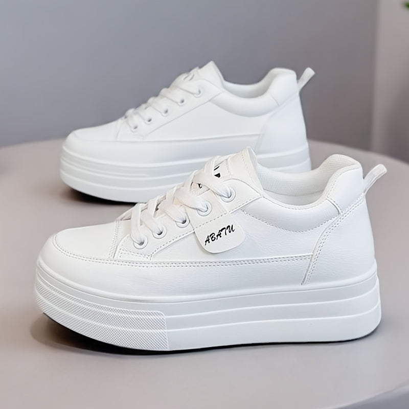 Women's High-Top Sneakers with Thick Platform Sole Beige Casual Lace-Up Shoes