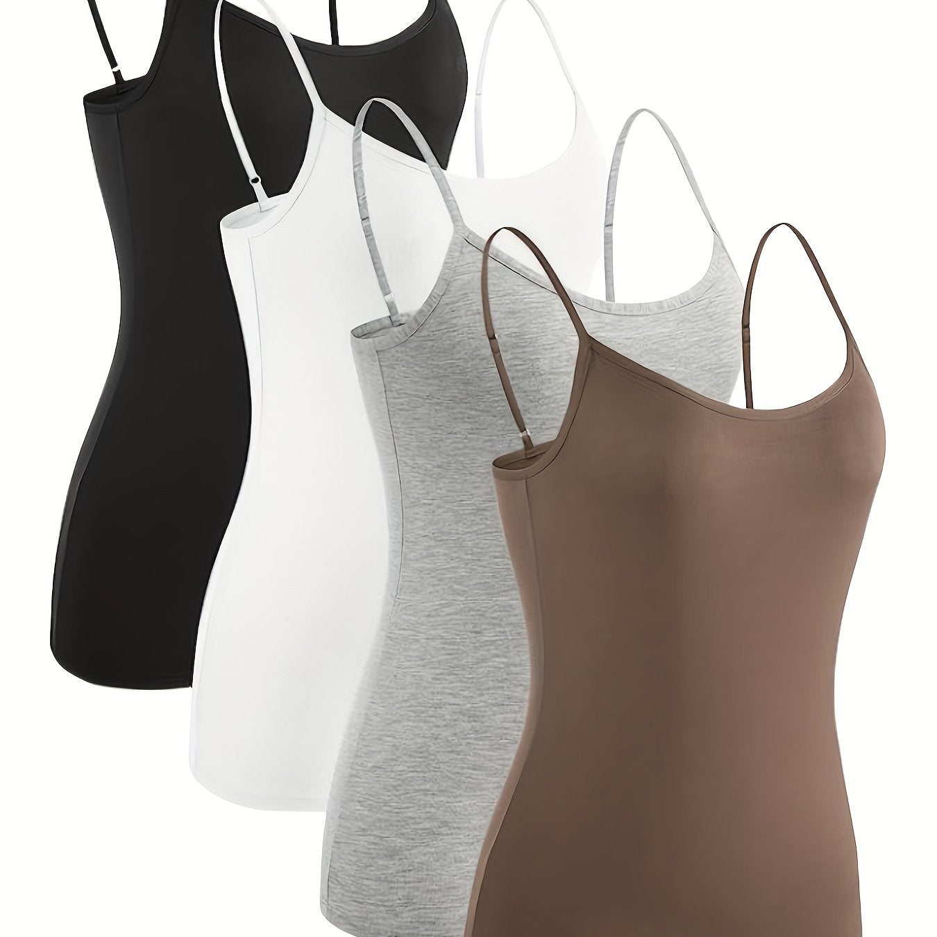 Women's Slim Fit Camisole Tops 4 Pack Spaghetti Strap Summer Casual Solid Colors