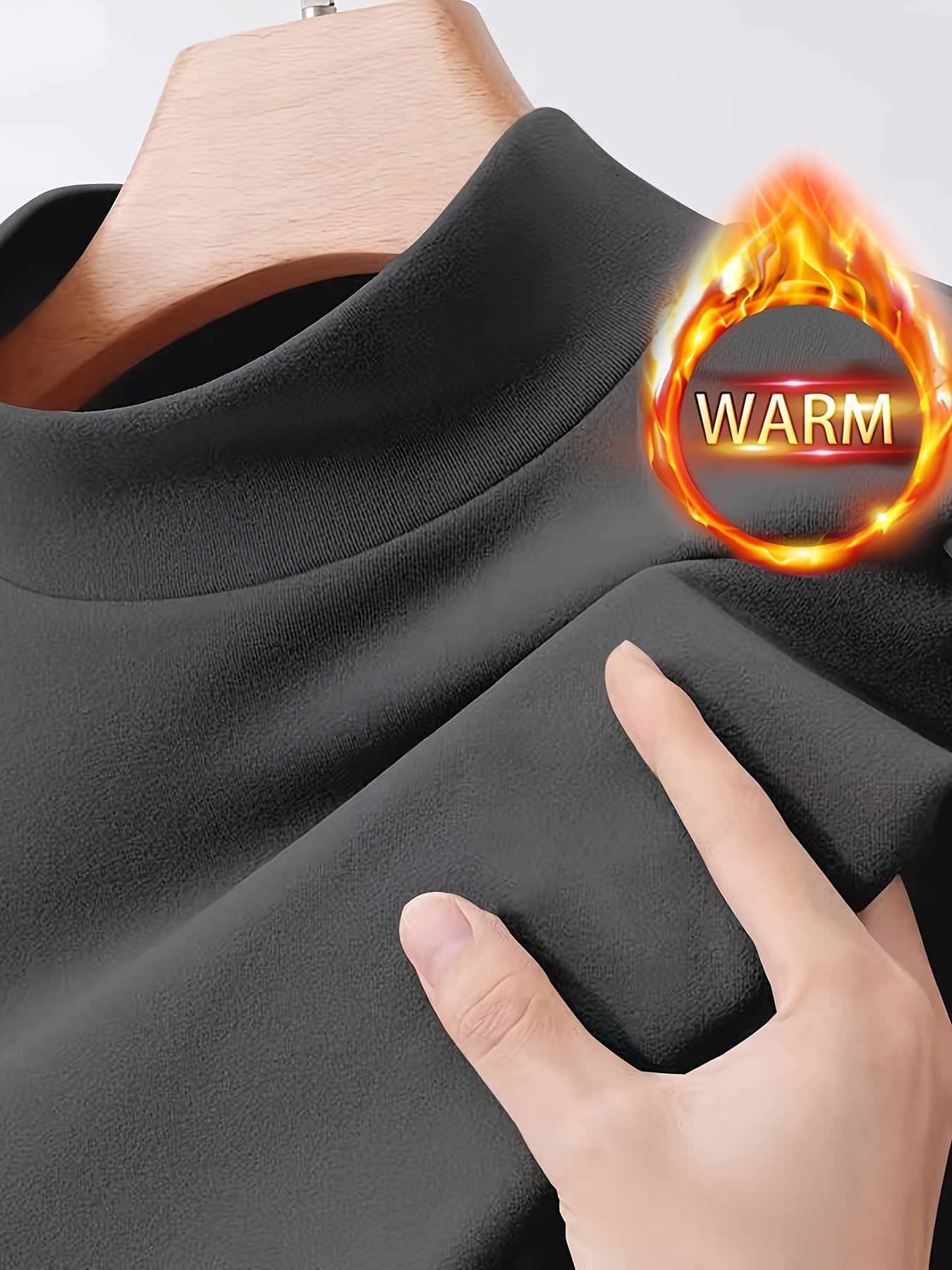 Men's High-Neck Thermal Top Slim Fit Long Sleeve Polyester Spandex Casual Outdoor Sports