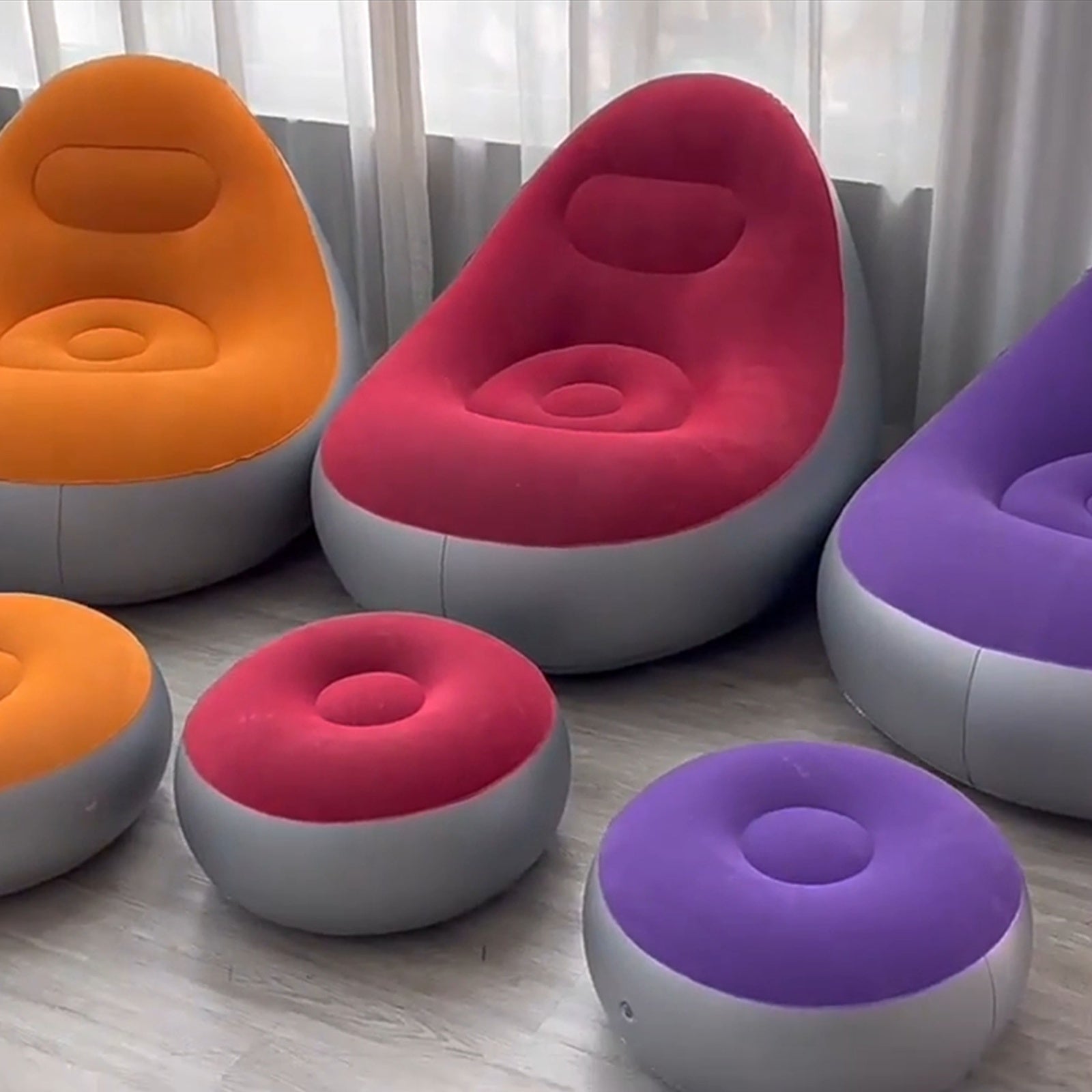 Inflatable Lounger Sofa Portable Outdoor Camping Sunbathing Red Plastic