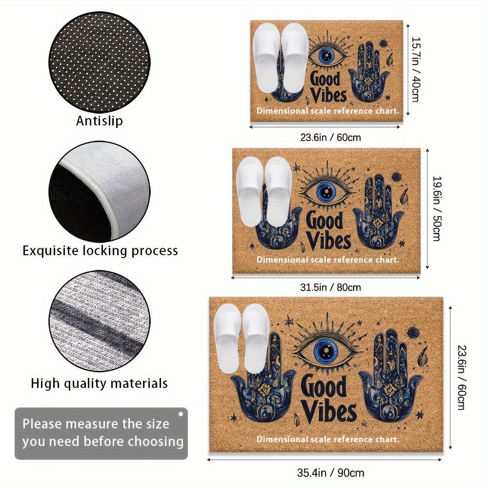 Non-Slip Evil Eye Welcome Mat Indoor Outdoor Polyester Rubber Backing