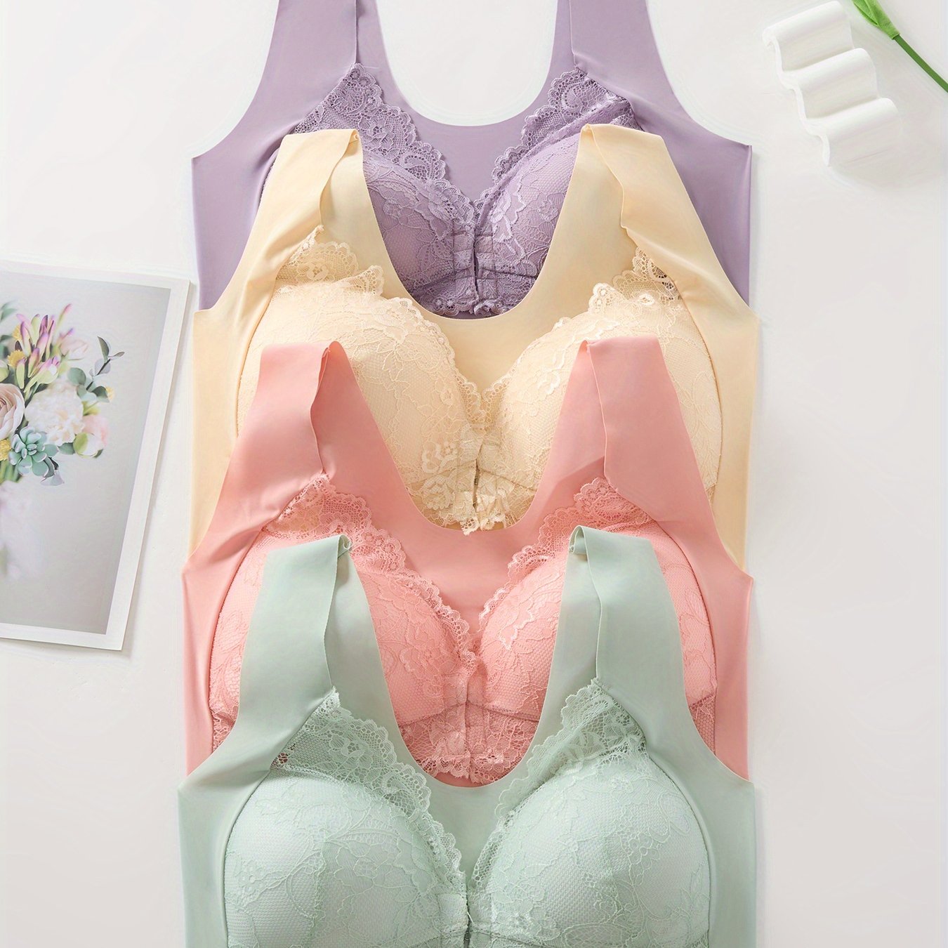 Women's Plus Size Sports Bras Pack Breathable Stretchy Floral V-Neck