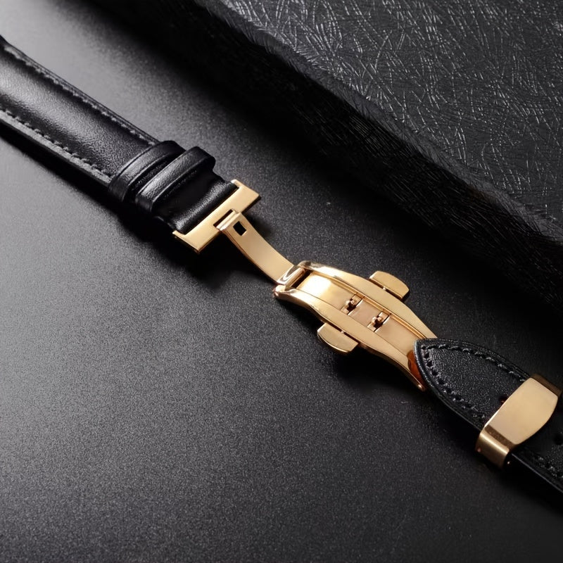 PU Leather Watch Strap with Automatic Butterfly Buckle, Various Sizes for Business or Gift