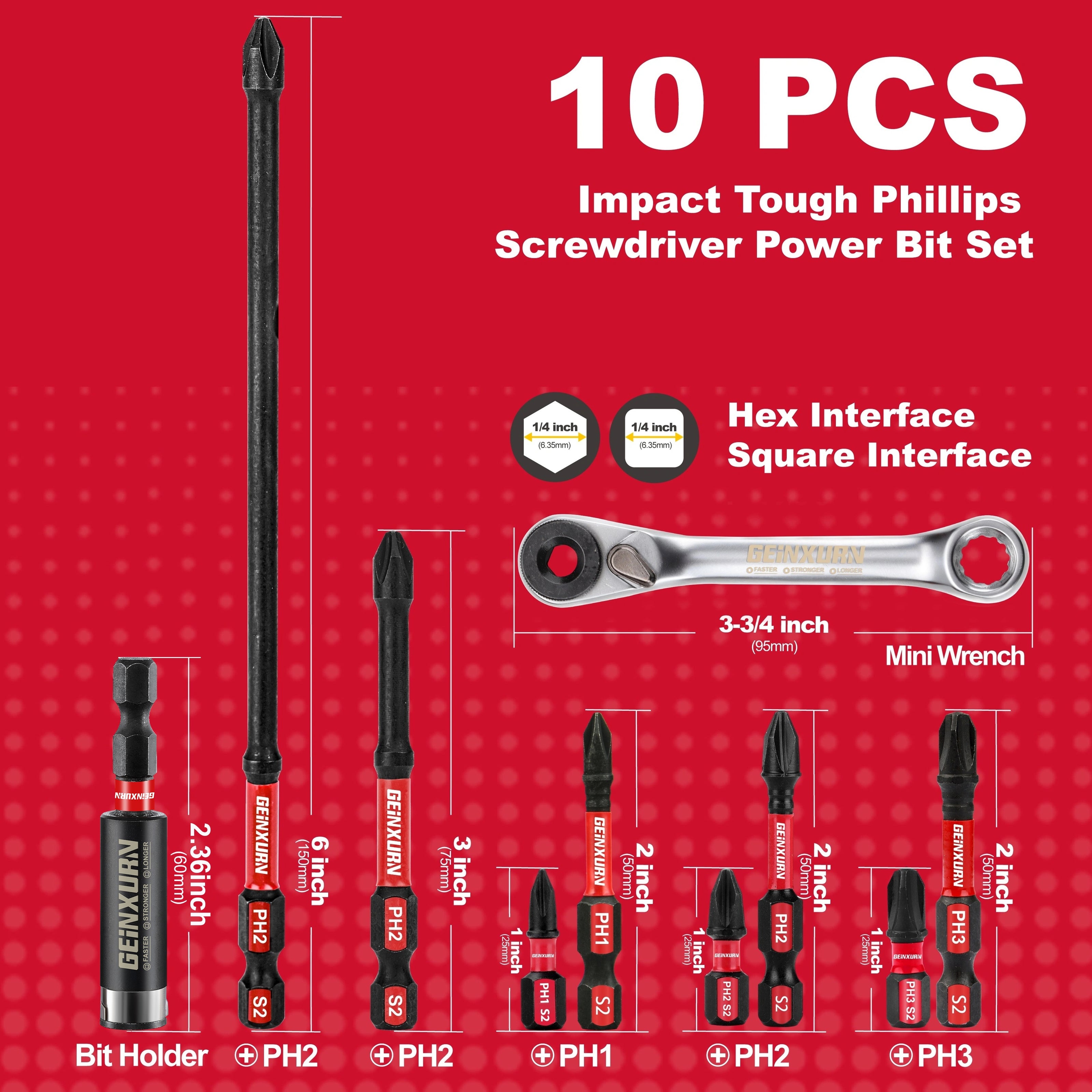 Phillips Impact Tough Screwdriver Power Bit Set PH1 PH2 PH3 S2 Steel Insert Bits