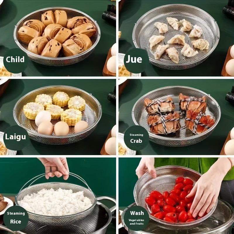 Stainless Steel Drain Basket with Handle for Vegetables, Steaming, and Separation