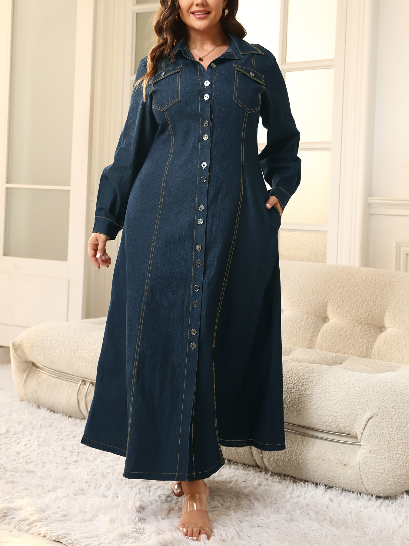 Elegant Fitted Rayon Dress with Lapel Collar for Fall Winter