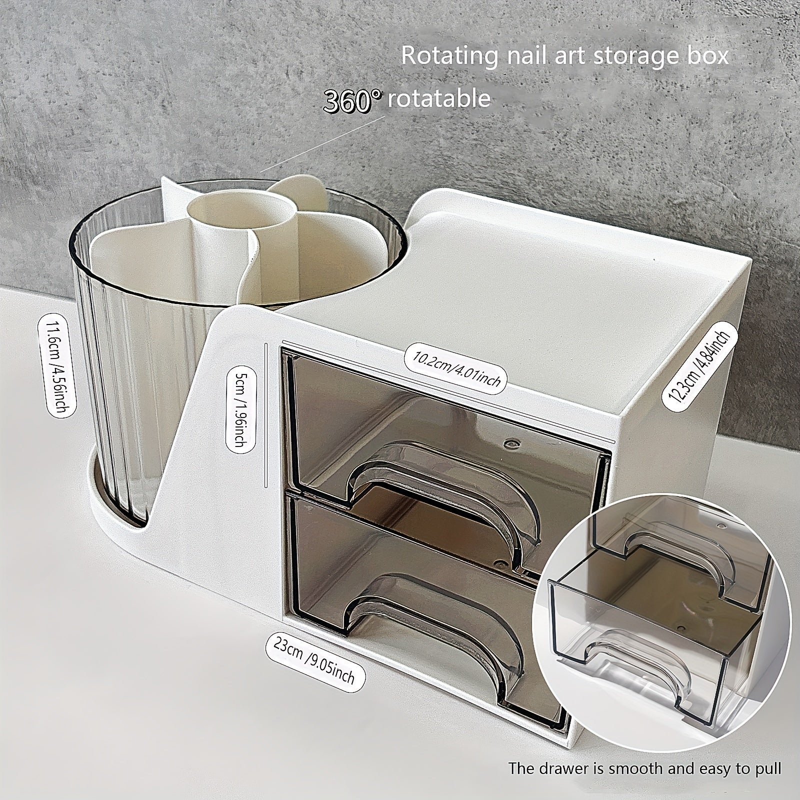 Многофункциональный вращающийся органайзер для макияжа с 5 отделениями для хранения ногтевого искусства, прозрачный, с золотыми акцентами