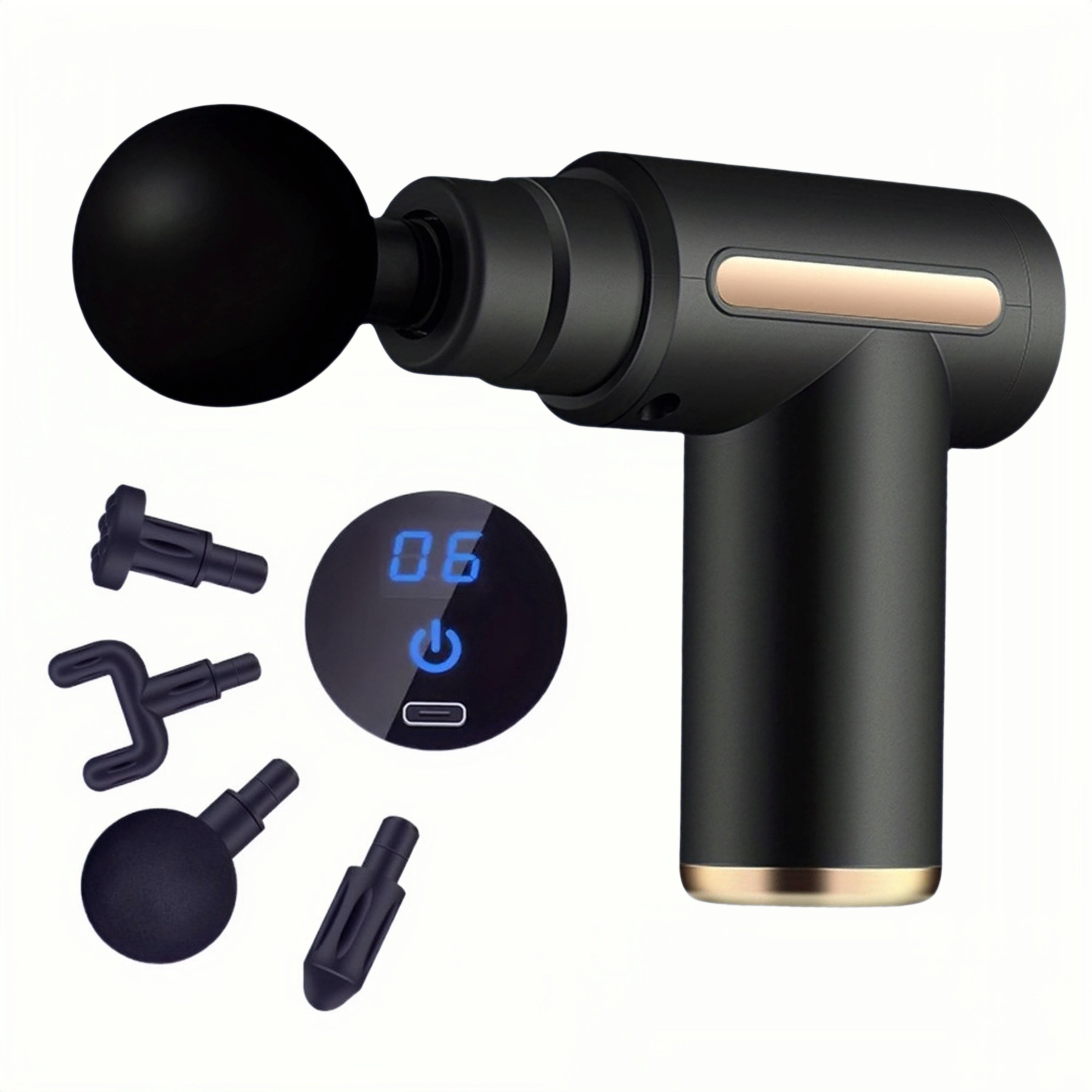 Portable Fascia Massage Gun with LED Touchscreen Rechargeable Battery and 4 Interchangeable Heads