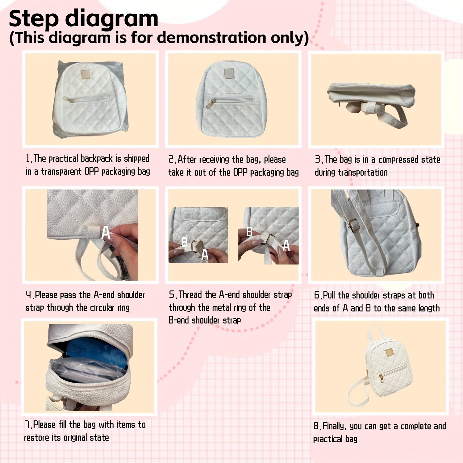 Small Women’s Plaid PVC Backpack with Adjustable Straps and Multiple Compartments