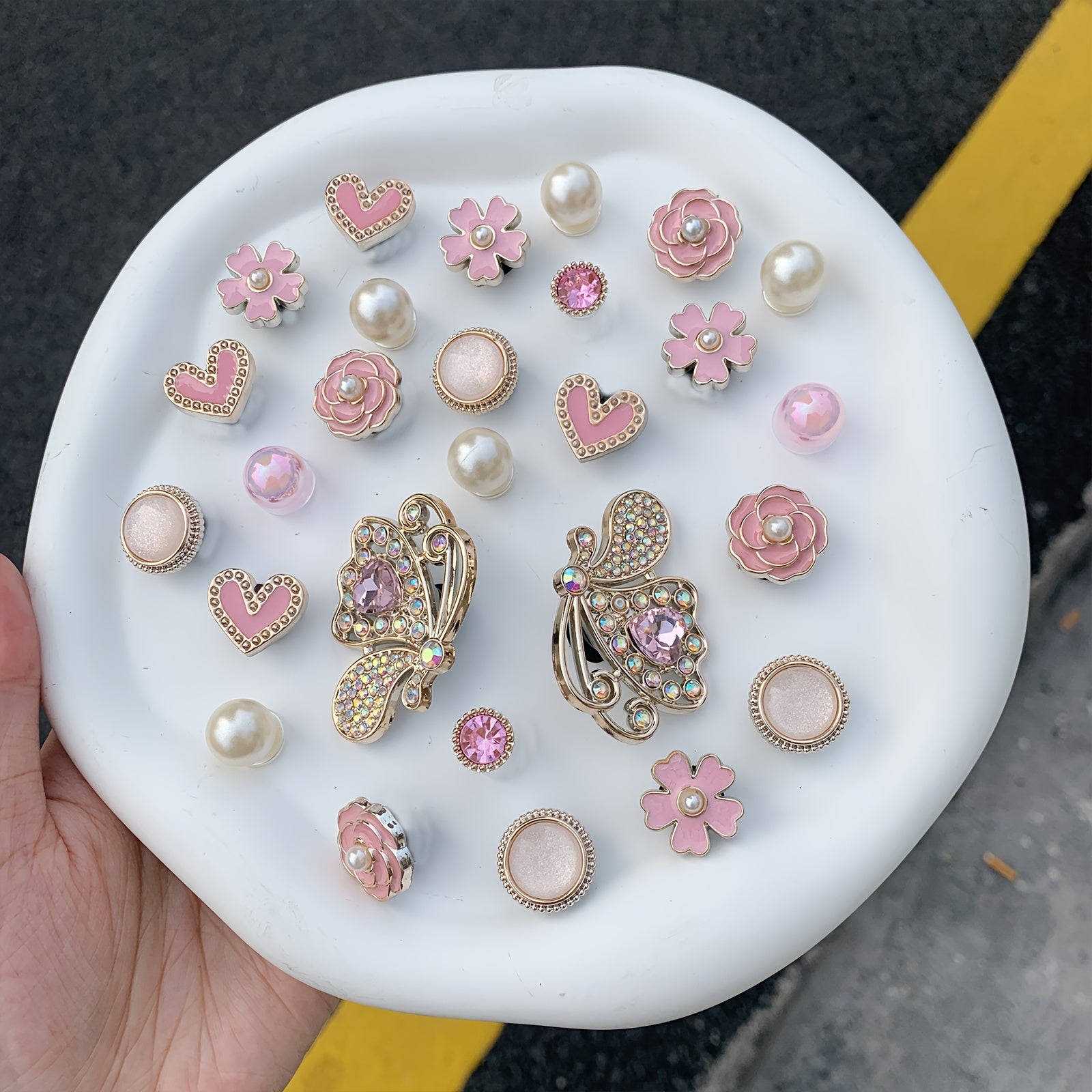 Girls 27PCS Pink Heart Flower Butterfly Shoe Charms for Sandals Slippers