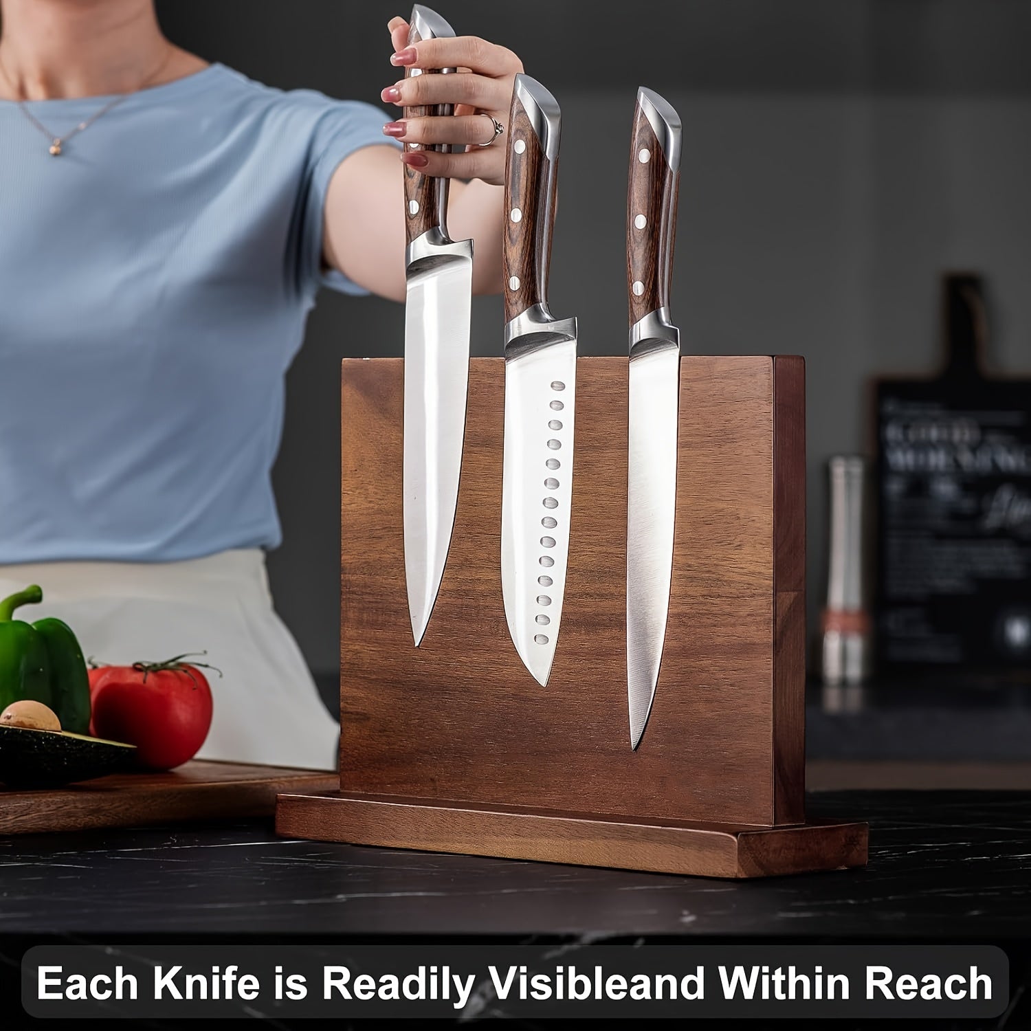 Wooden Magnetic Knife Holder Dual-Sided Knife Block with Strong Magnets