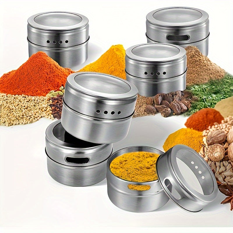 Set of 12 Magnetic Spice Containers with Salt and Pepper Shakers Kitchen Organizer