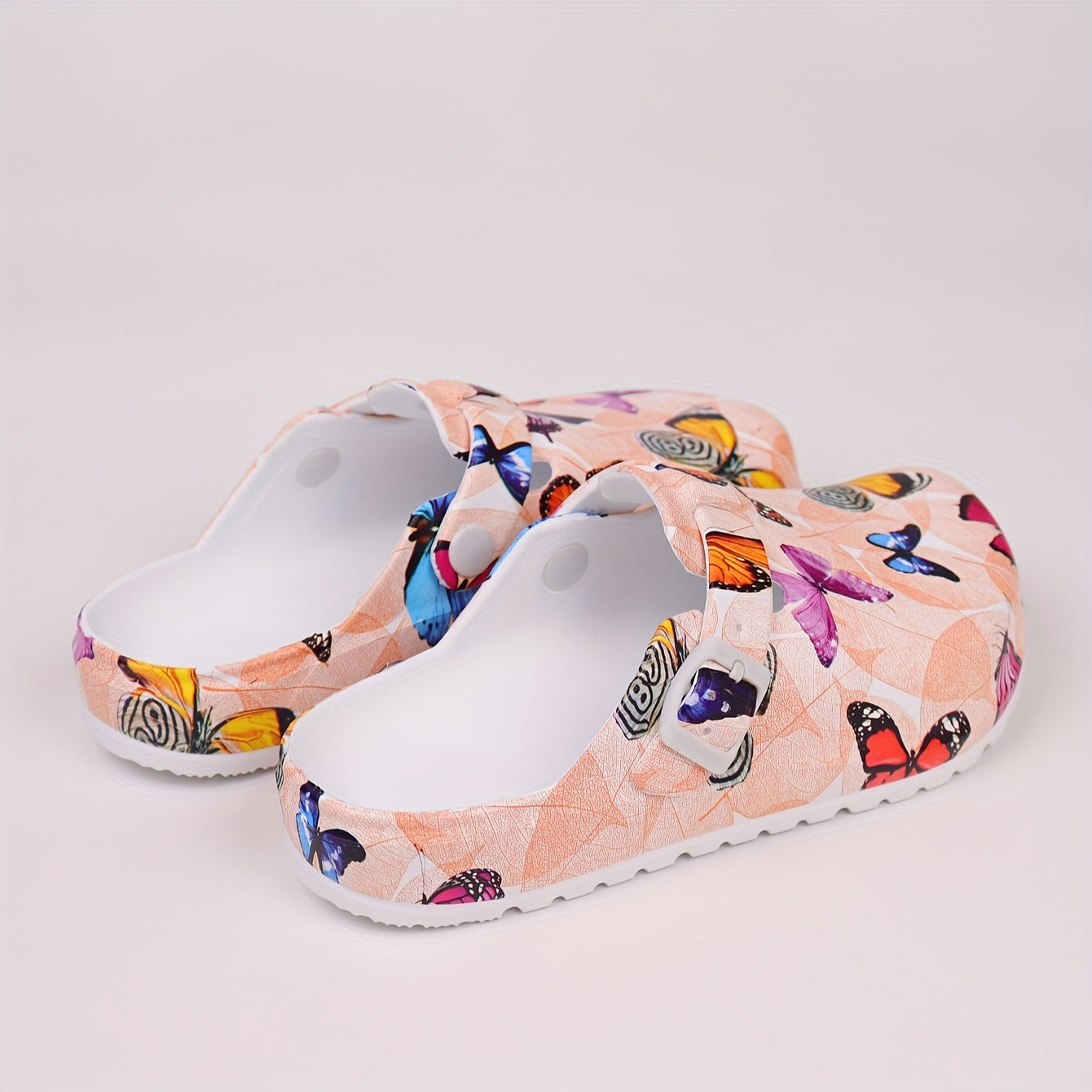 Women's Butterfly Print Garden Clogs Lightweight Slip-On Mules