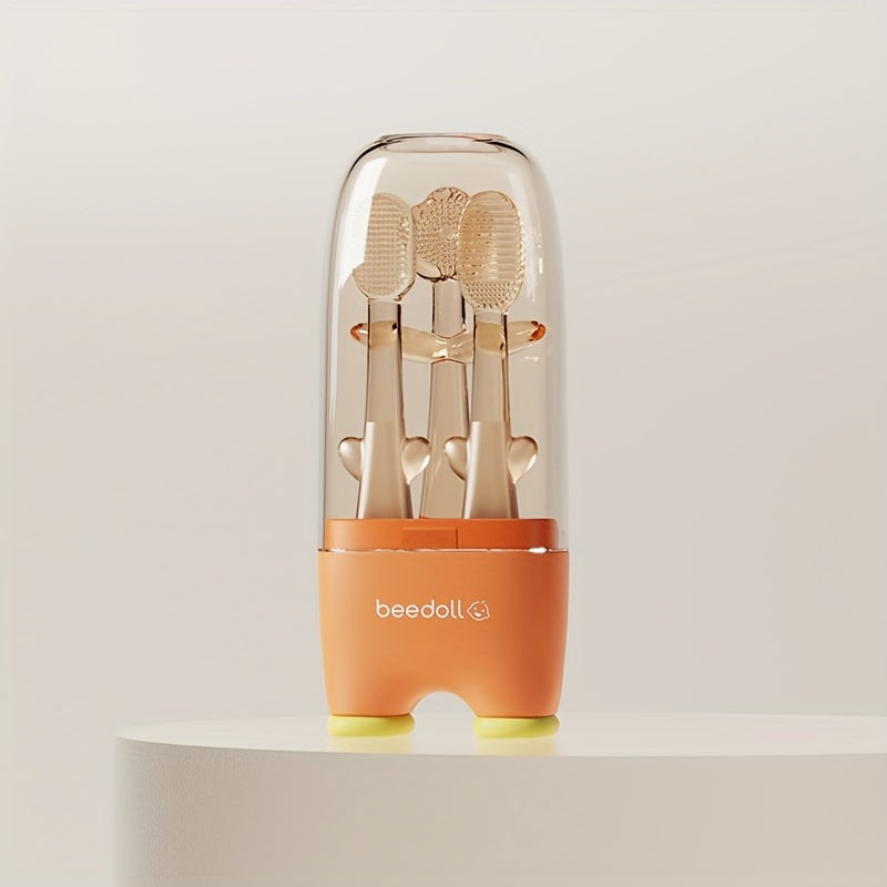 Baby Oral Care Kit for Ages 0-3 Silicone Tongue Cleaner Teething Toy Travel Case