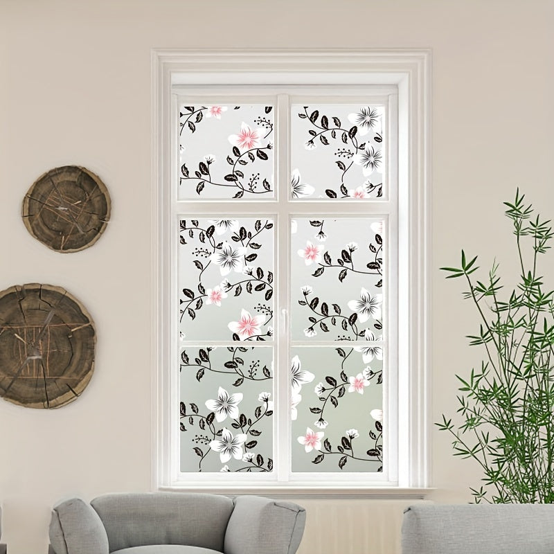 Floral Pattern Window Film Static Cling Privacy Glass Sticker for Home Decor