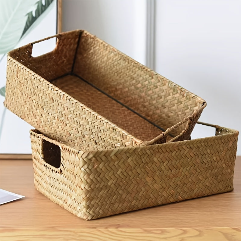 Shimoliy uslubda to‘g‘ri to‘g‘ri to‘qilgan saqlash savati, ish stoli yoki qishloq bezaklari uchun ideal, Janubiy Koreya IKEA dizaynidan ilhomlangan.