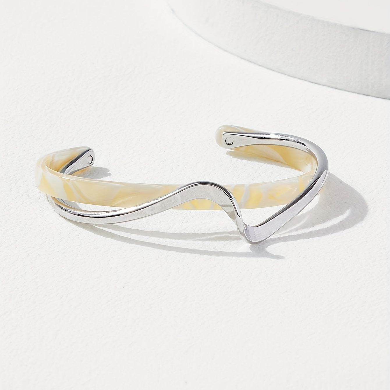 Women's Gold Plated Wave-Shaped Cuff Bangle with Faux Pearl Inlay