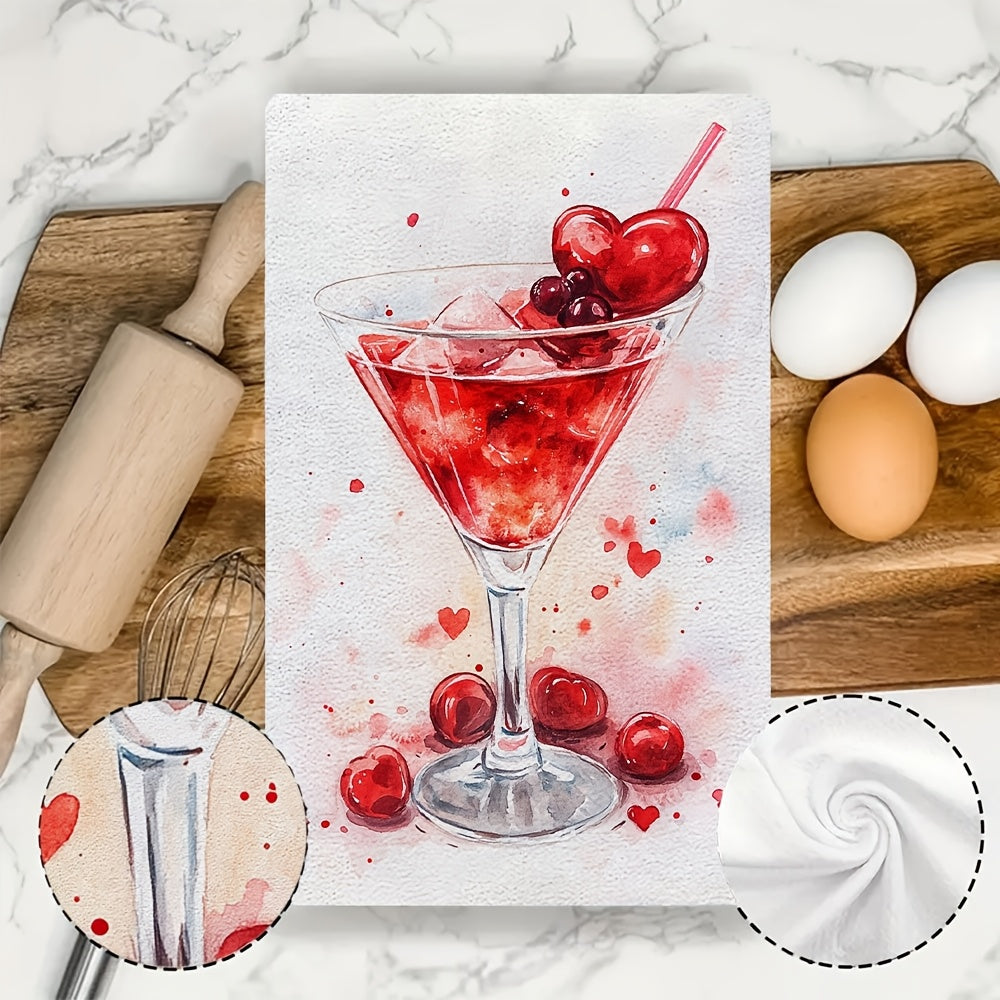 Set of 2 Ultra Soft Kitchen Towels Cherry Cocktail Design 40x60cm Absorbent