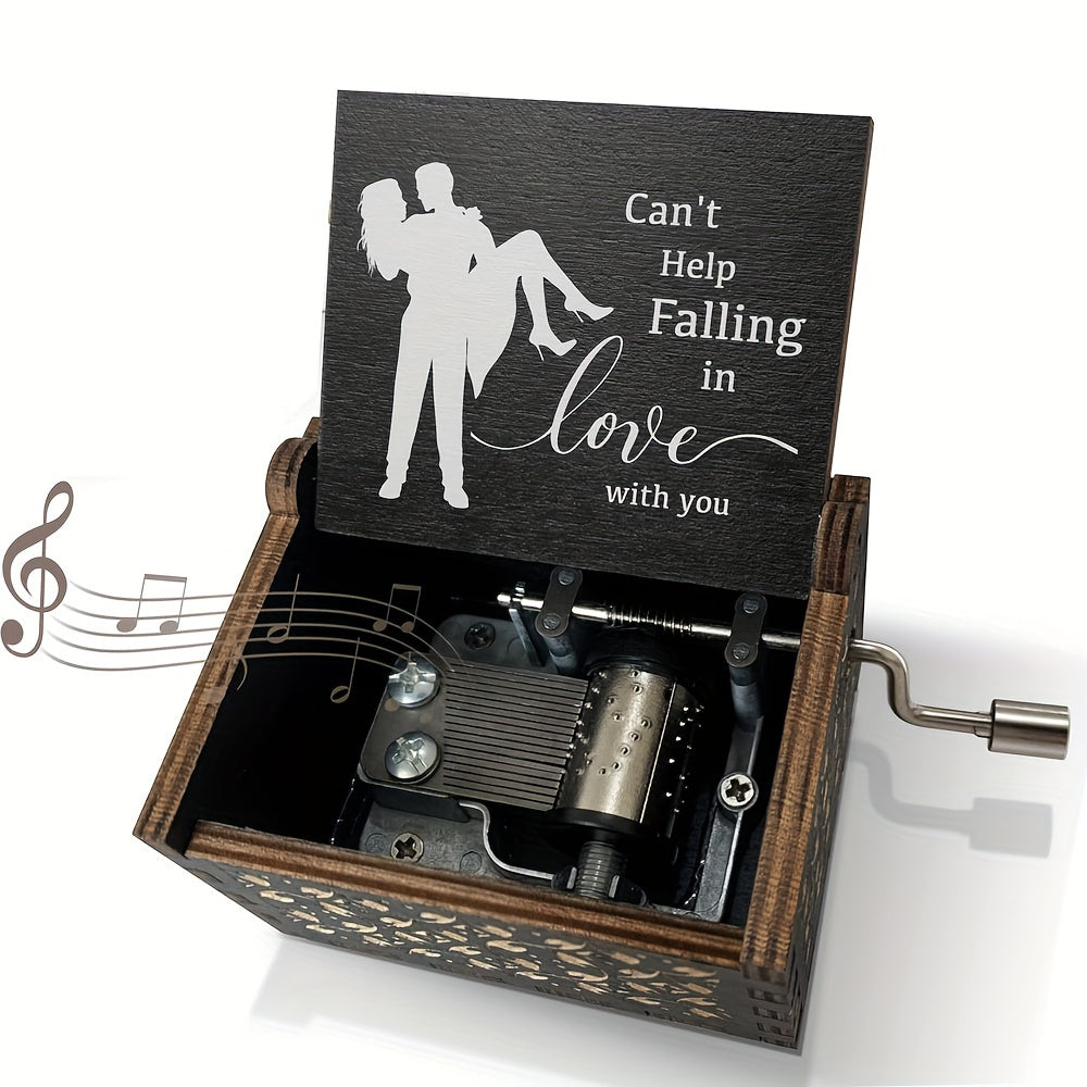 Engraved Wooden Music Box Plays Can't Help Falling in Love Gift for Loved Ones Birthdays Anniversaries Valentine's Day