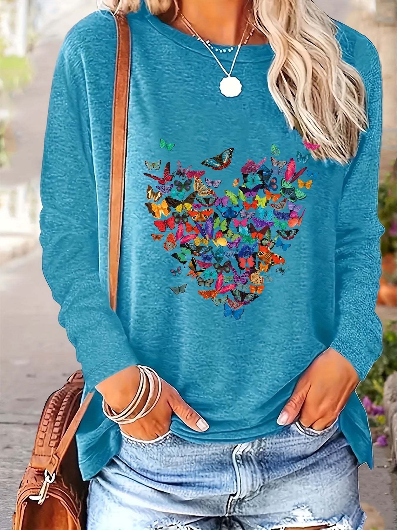 Women's Casual Long Sleeve T-Shirts Set with Geometric Prints in Black Teal Pink and Purple