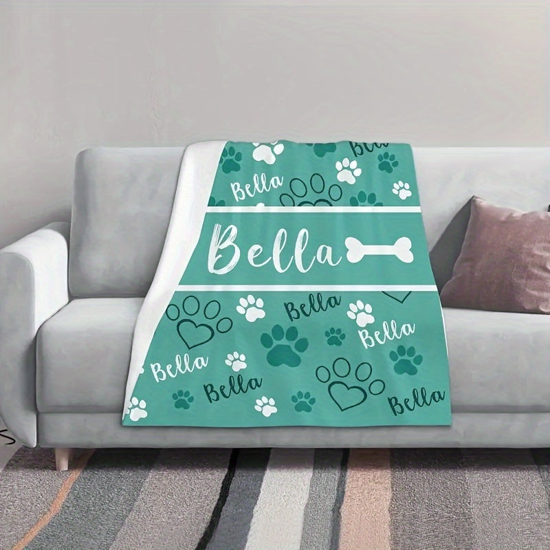 Personalized Dog Paw Print Flannel Blanket Soft Cozy Couch Bed Travel Camping All-Season