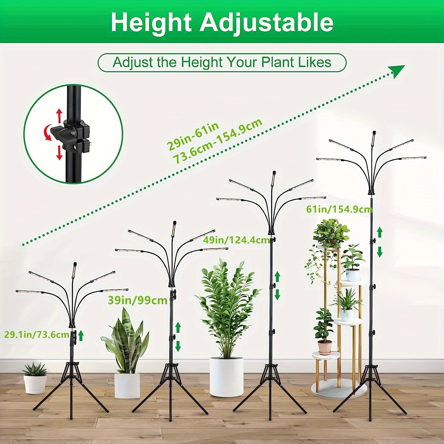 WTINTELL LED O'simlik Yoritgichi Stendi bilan - To'liq Spektr, 10 Ta Dimmer Darajasi, 3 Ta Timer Rejimi, Ichki O'simliklar uchun Moslashuvchan Tripod (73.66-154.94sm) - USB Bilan Quvvatlanadi