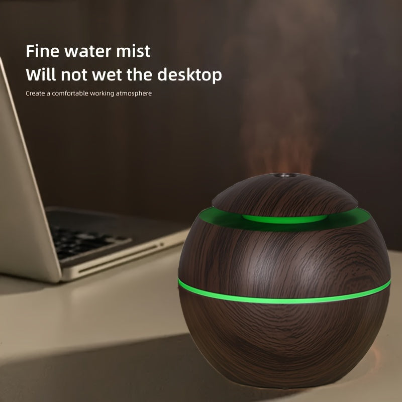 Wood Grain LED Humidifier with Essential Oil Diffuser Night Light USB Cold Mist for Office Home Bedroom