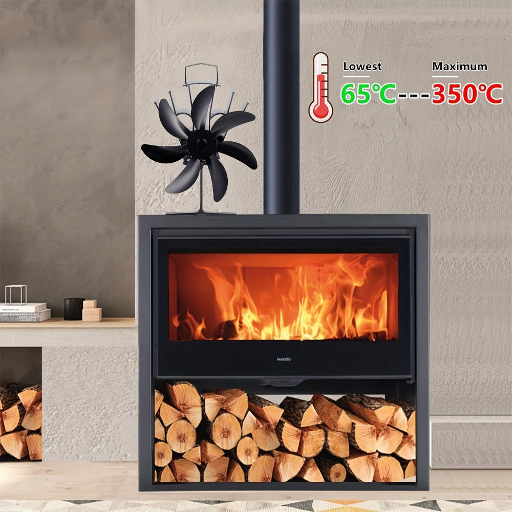 Black 2024 7-Blade Metal Stove Fan for Home Heater and Camping Stove