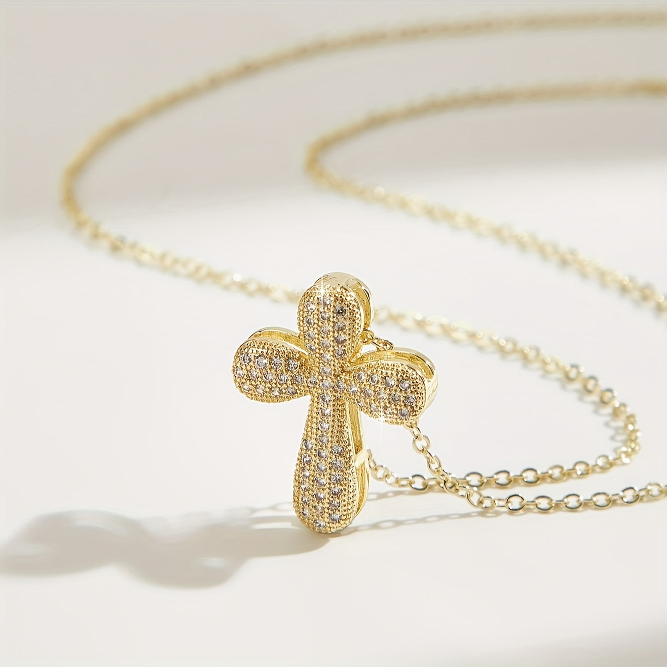 Gold Plated Cross Pendant Necklace with Cubic Zirconia Religious Charm for Women