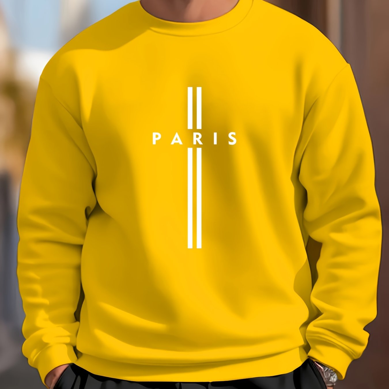 Men's Polyester Crew Neck Sweatshirt with Letter Print for Outdoor Sports in Spring and Autumn