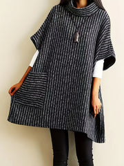 Plus Size Women's Striped High Neck Sweater Casual Pullover with Pockets