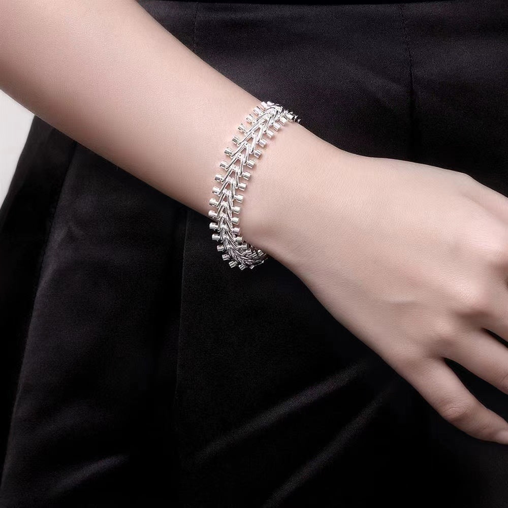 Sterling Silver Bracelet Double Bead Chain Retro Style Jewelry for Women