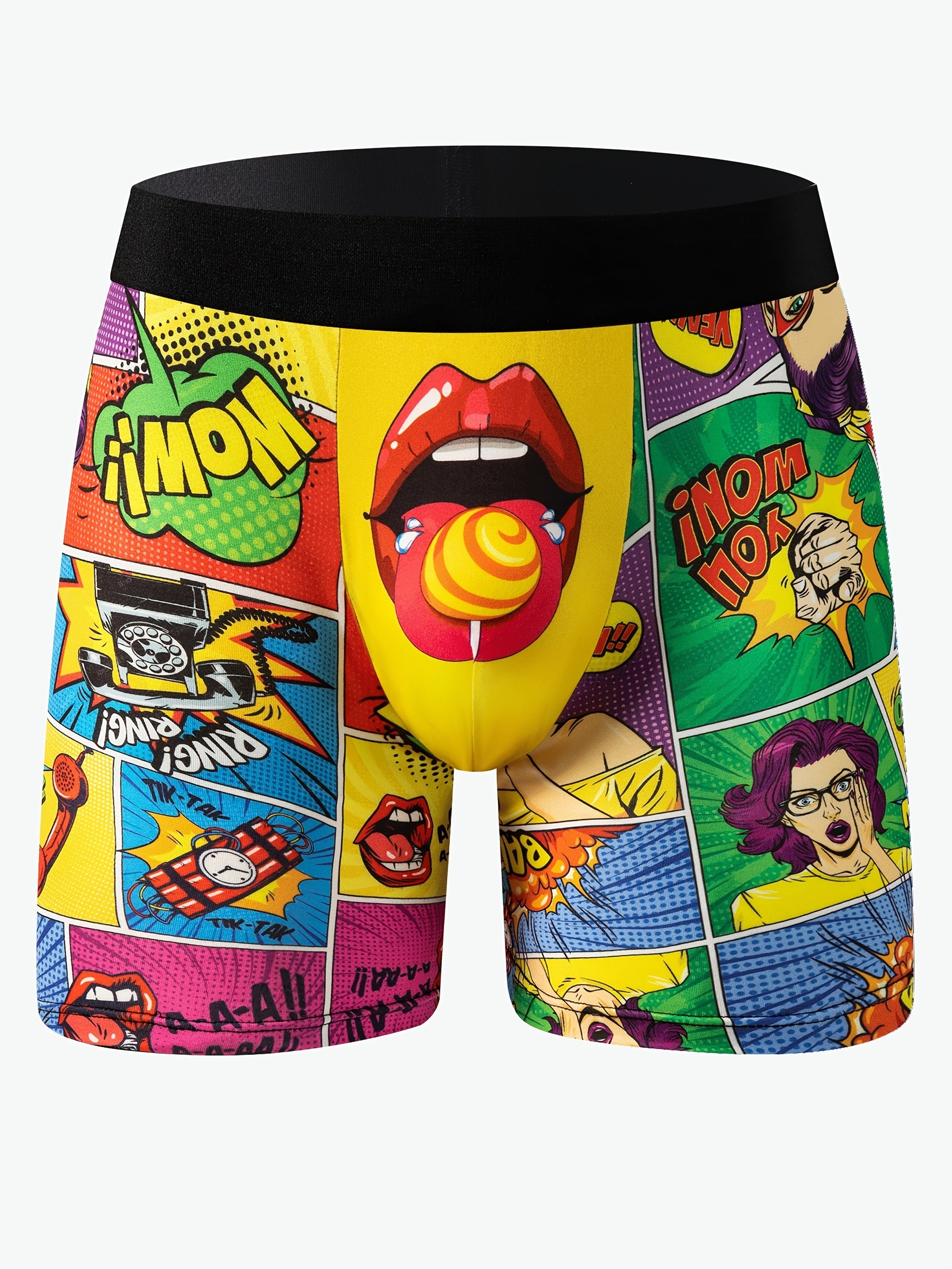 Men's Breathable Polyester Spandex Boxer Shorts with Unique Print for Casual and Sports Wear