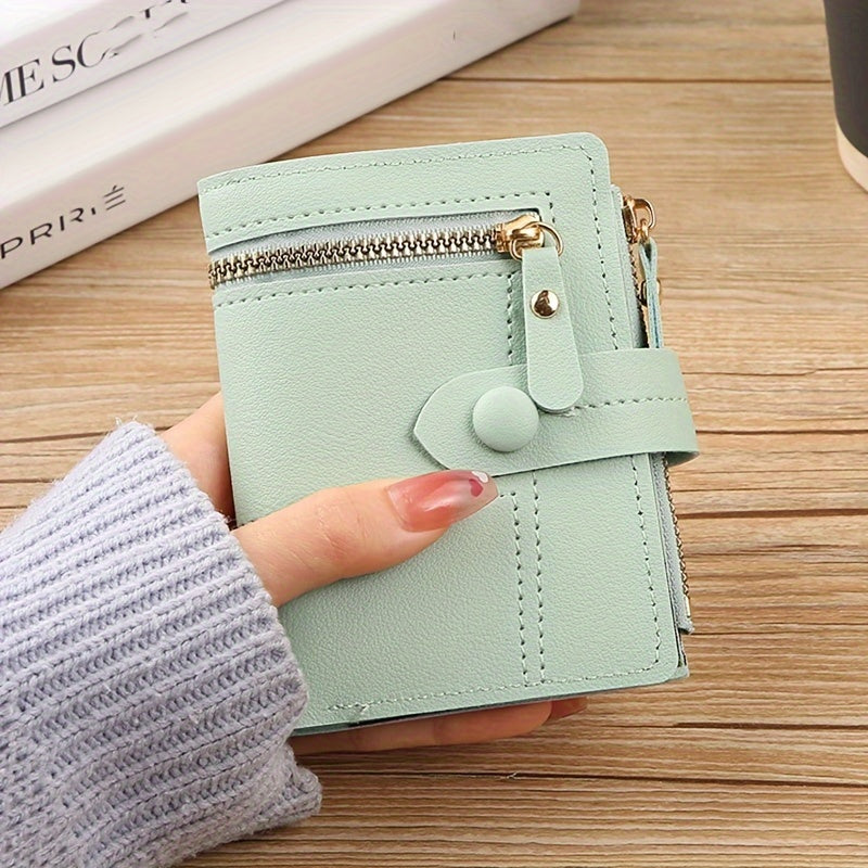 Складной, стильный короткий кошелек для женщин с несколькими молниями, застежками и карманами для карт, идеальный для монет, мелочи, кредитных карт и удостоверений личности.
