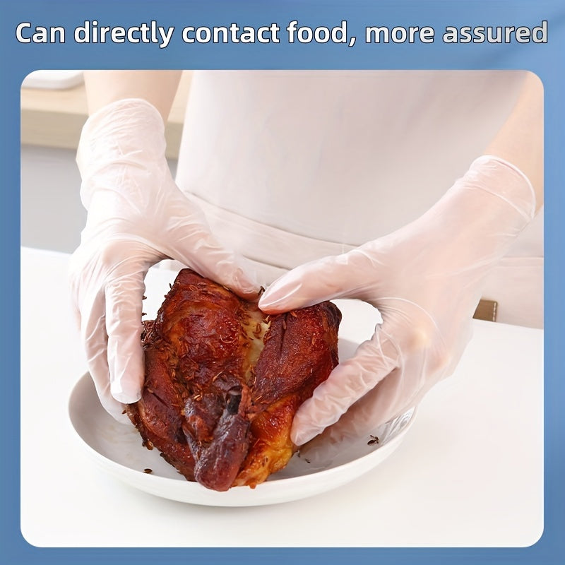 100 dona PVC bir martalik qo‘lqoplar, suv o'tkazmaydigan, moslashuvchan, oziq-ovqatni tozalash va salon foydalanishi uchun