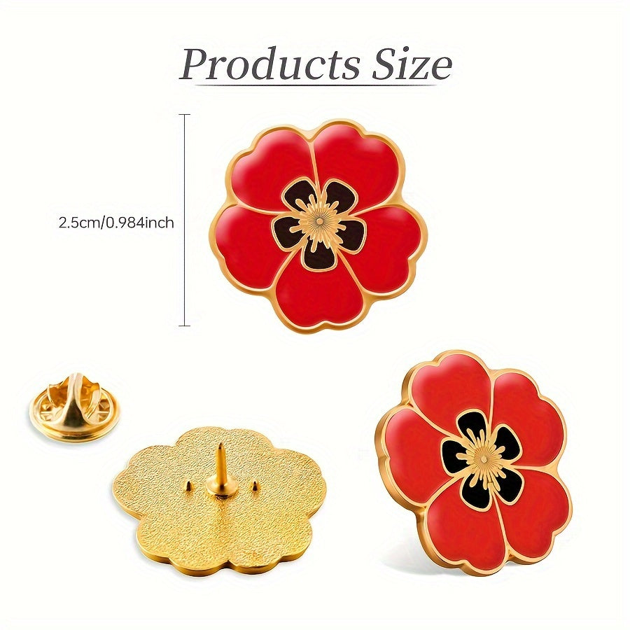 Set of 10 Patriotic Red Flower Alloy Brooches for Men and Women