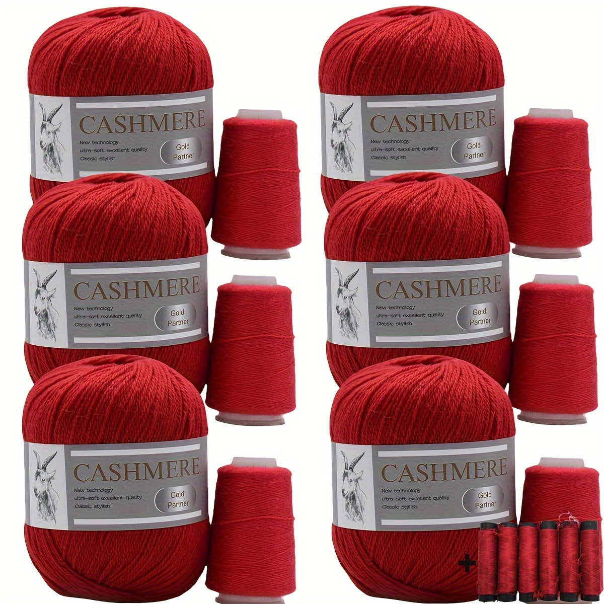 Luxurious Cashmere Yarn Set for Knitting and Crocheting Multicolored 6-Pair Bundle