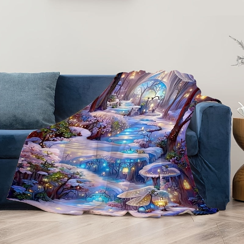 Digital Print Blanket Enchanted Forest Flannel Fleece Cozy Throw