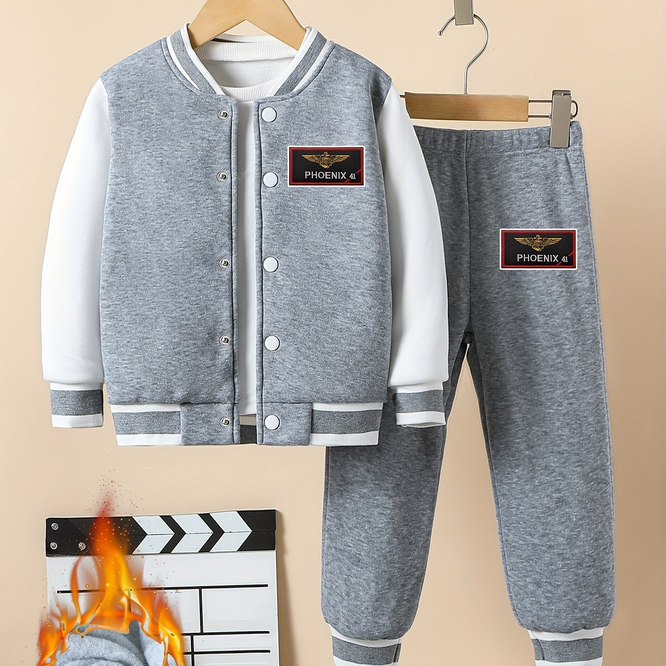 Boys Baseball Uniform Set Long Sleeve Jacket and Sports Trousers Fall Winter Casual Comfortable