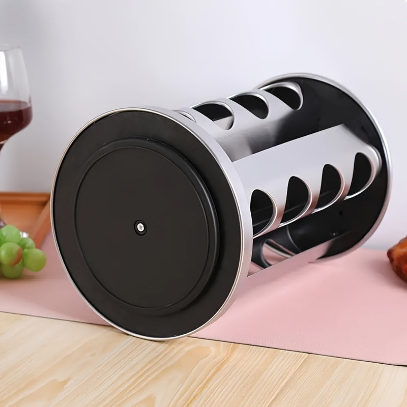 360° Rotating Stainless Steel Spice Rack Holds 12-20 Jars with Labels and Funnel