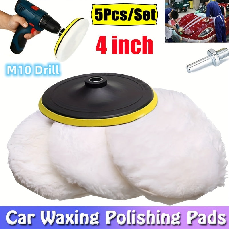 5pcs Flannel Car Waxing Polishing Pads Set Buffing Wheel Auto Paint Care