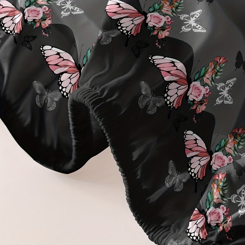 Qoplangan toʻgʻri keladigan yostiq qoplami, Gul roza, Farfara dizayni, chuqur choʻntakli yotoq toʻpi