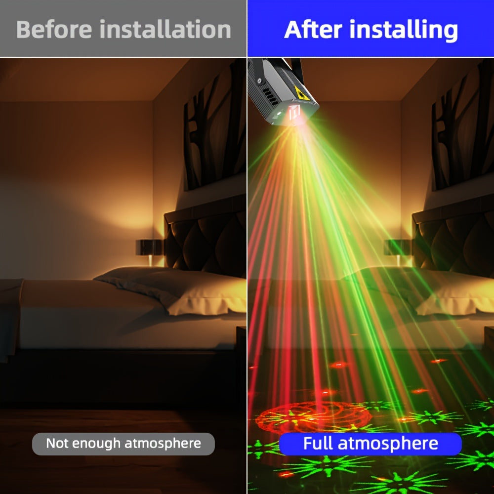 USB quvvatlangan Mslitely Disco Party Light with Stand 28 ovozga asoslangan naqshlarni o'z ichiga oladi, tug'ilgan kunlar, bayramlar va oilaviy yig'ilishlar uchun ideal.