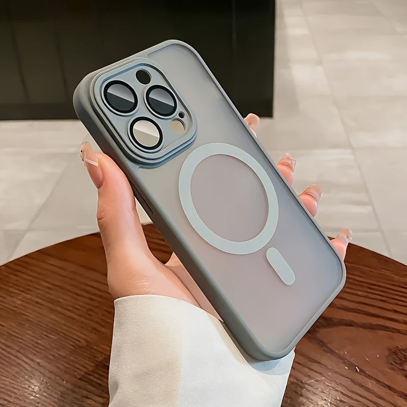 Magnetic Wireless Charging Phone Case for iPhone 11 Pro Max and Newer Matte Translucent Shockproof PC Armor Lens Protection