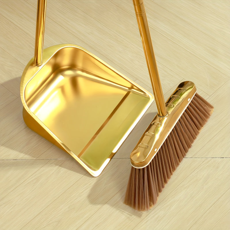 Stainless Steel Broom and Dustpan Set with Long Handle for Indoor Outdoor Cleaning